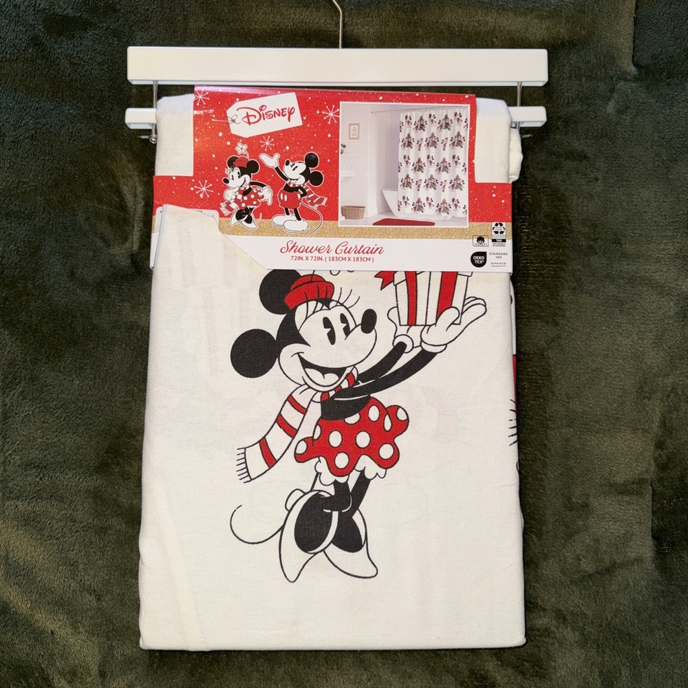 Disney Christmas Mickey & Minnie Mouse Fabric Shower Curtain 72x72 New